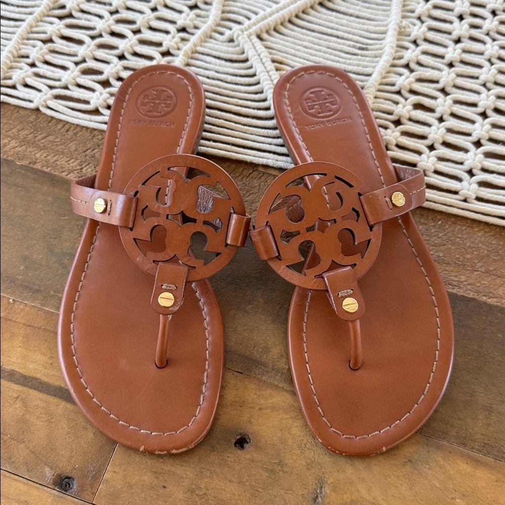 Tory Burch Tan Leather Sandals Miller Thong Sandal 6 Vintage Vachetta Leather